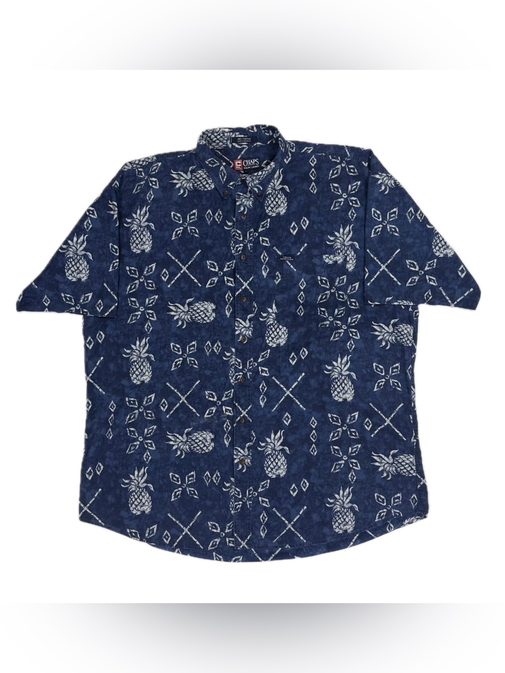 Vtg 90s Chaps Ralph Lauren Navy Hawaiian Pineapple Print Button Shirt Men 2XLT